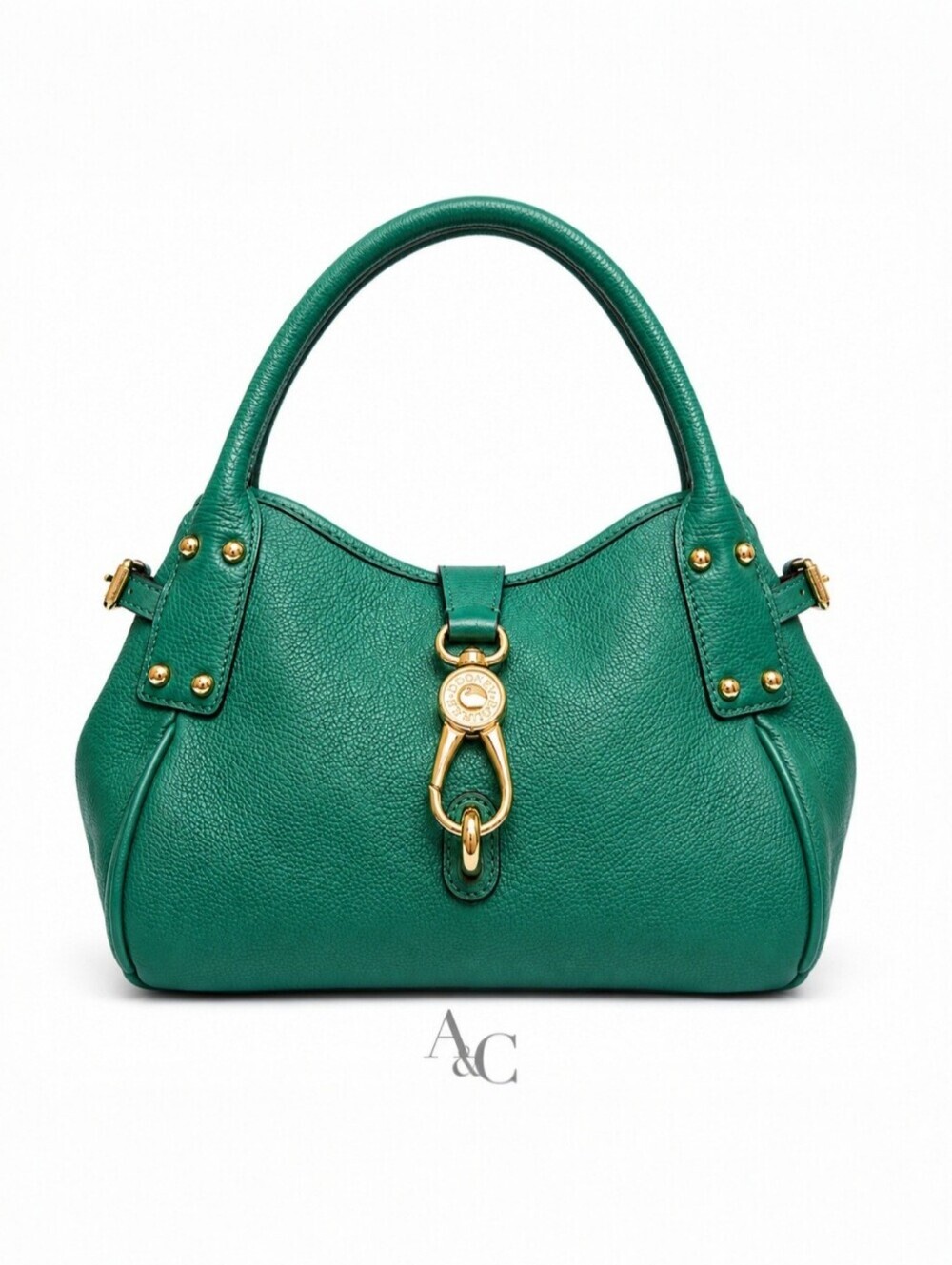 Dooney & Bourke Belvedere Logo Lock Satchel Jade Green Pebble Leather Bag